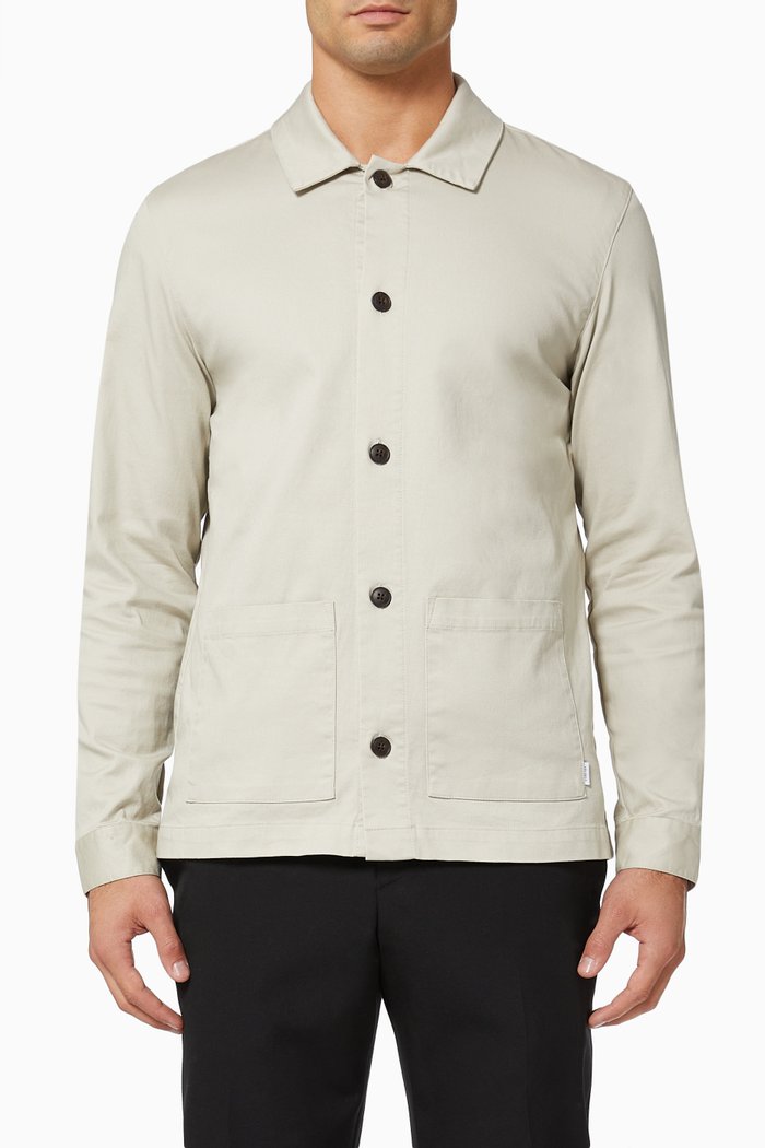 

Preston Dobby Hybrid Shacket in Cotton Canvas, Grey