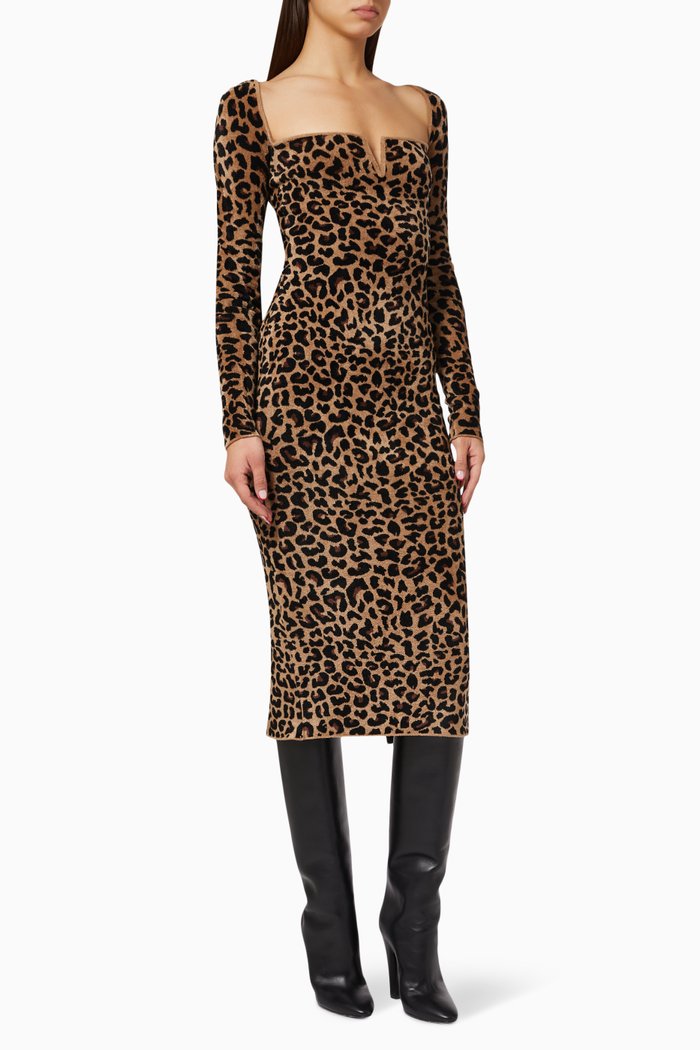 

Freya Leopard Dress in Recycled Viscose, Brown