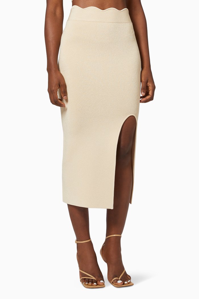 

Delia Scalloped Skirt in Recycled Knit, Neutral