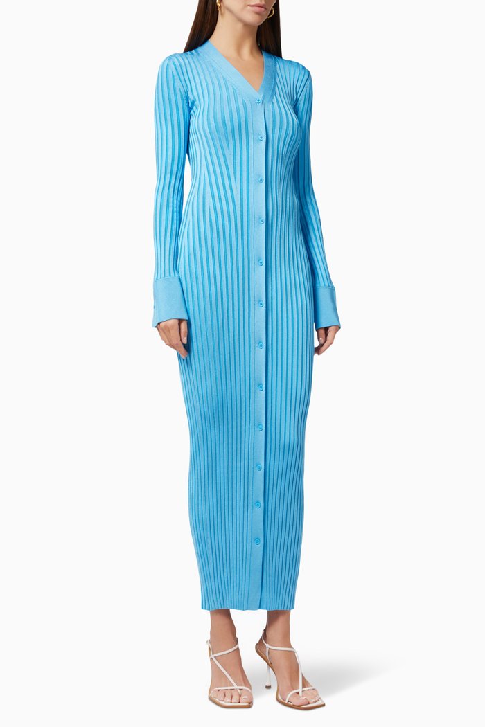 

Rhea Long Dress in Silk Viscose, Blue