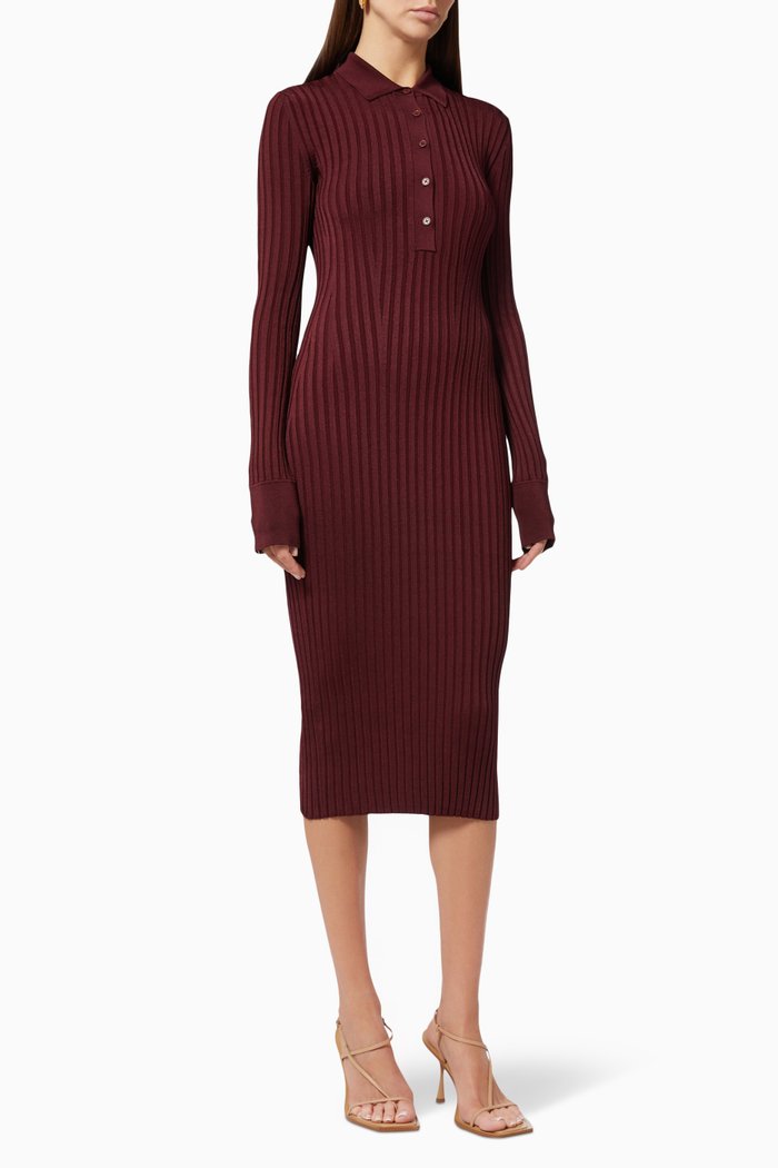 

Rhea Henley Dress in Silk Viscose, Red