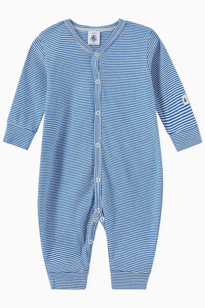 

Striped Footless Sleepsuit in Cotton, Blue