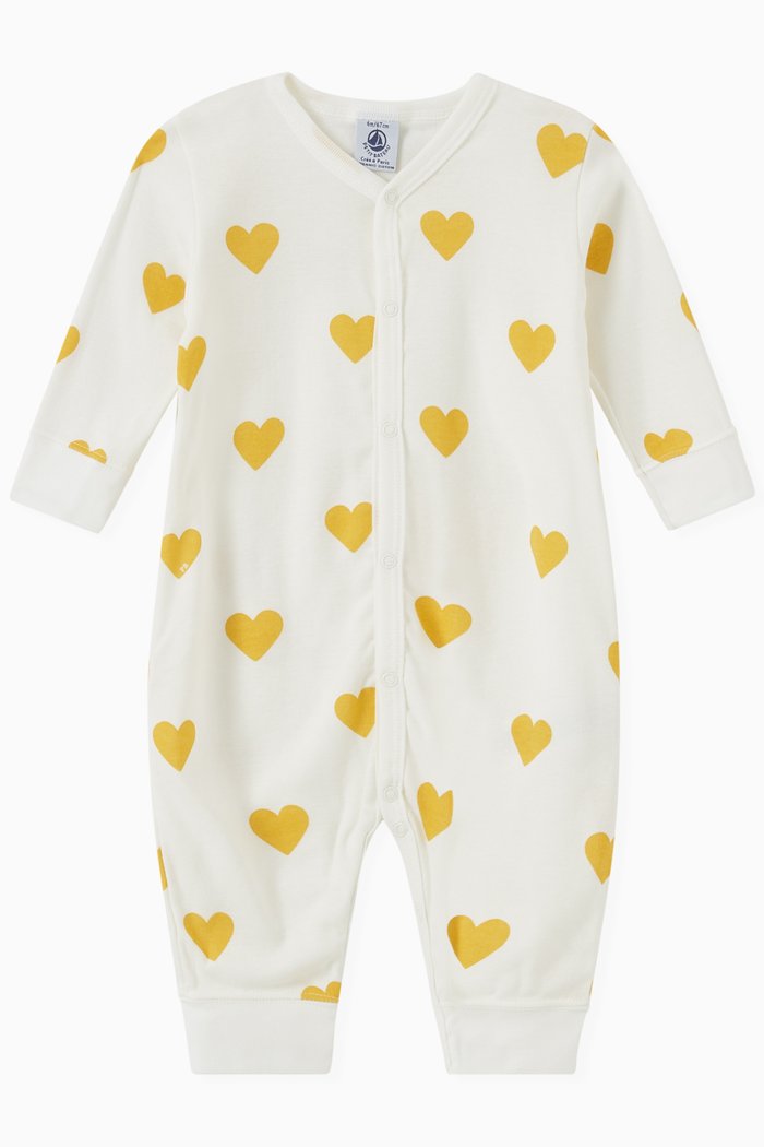 

Heart Patterned Footless Sleepsuit in Organic Cotton, White