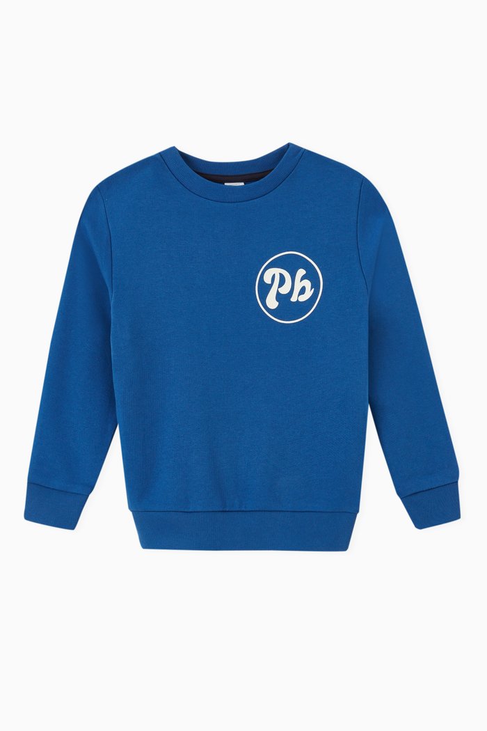

Printed Sweatshirt in Cotton Fleece, Blue