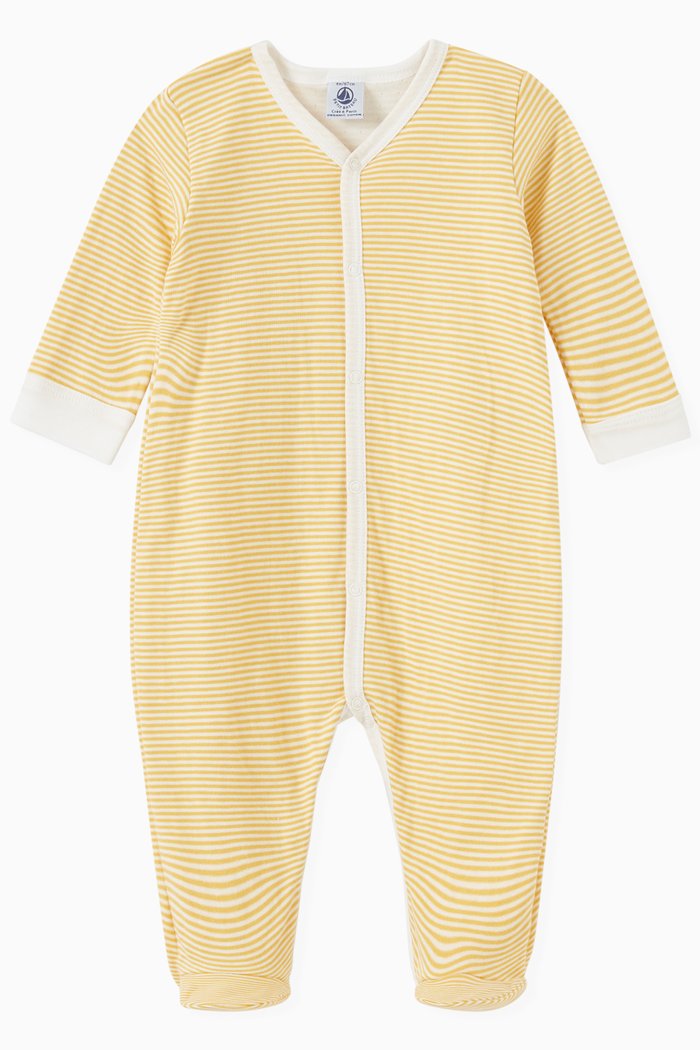

Pinstriped Sleepsuit in Organic Cotton, Yellow