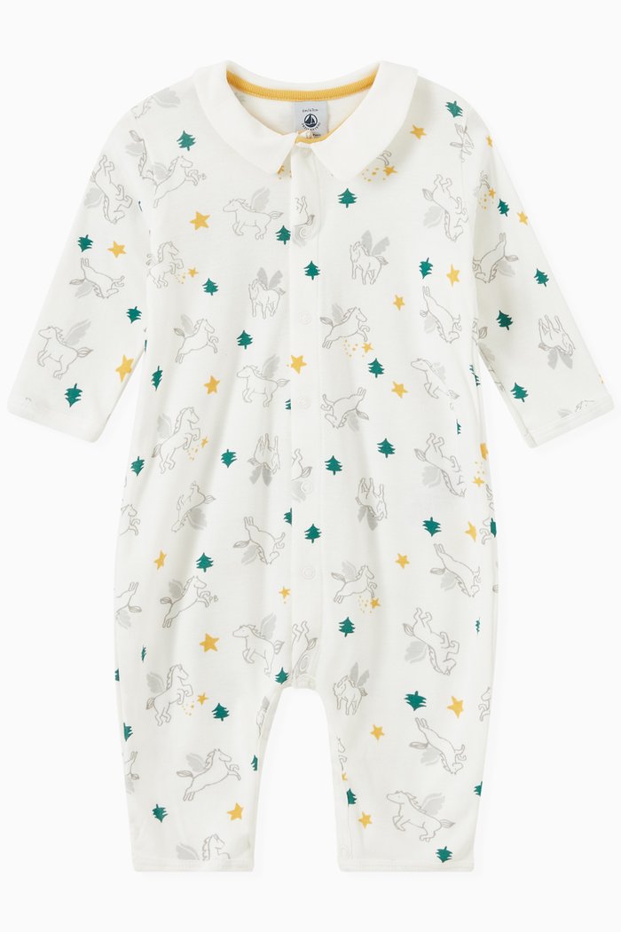 

Footless Sleepsuit with Collar in Cotton, Multicolour