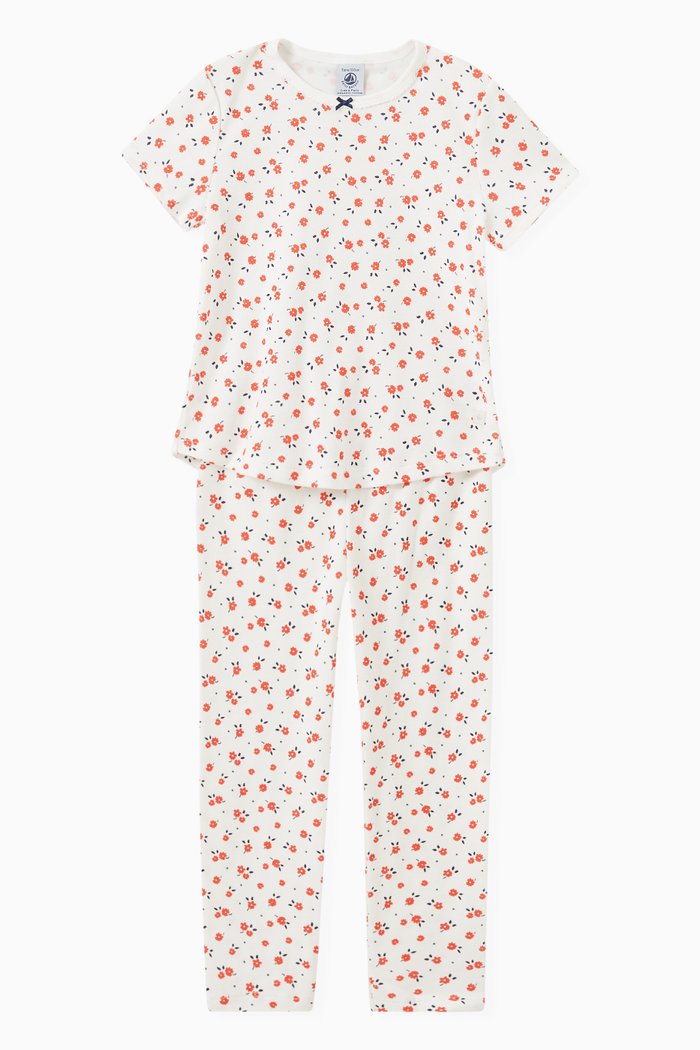 Pyjama in Floral Organic Cotton Rib Knit, Multicolour