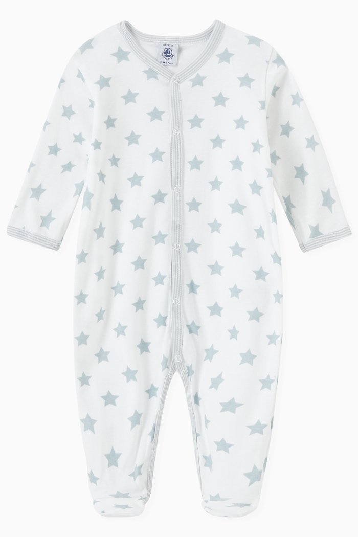 

Sleepsuit in Starry Cotton Rib Knit, White
