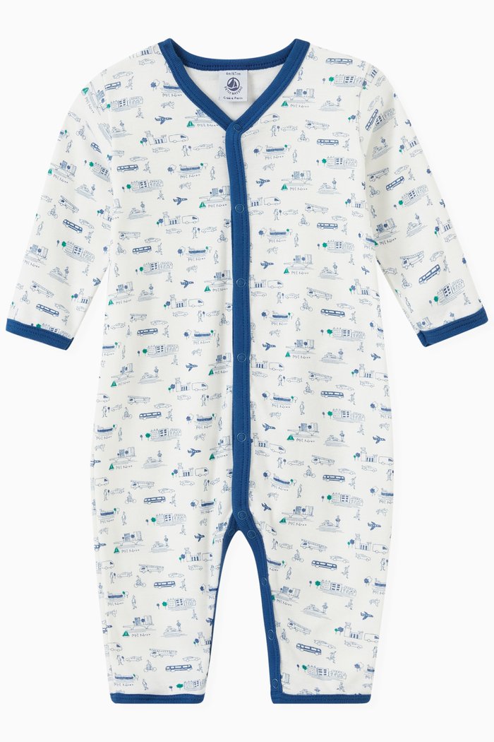 

Sleepsuit in Transport Patterned Cotton Rib Knit, Multicolour