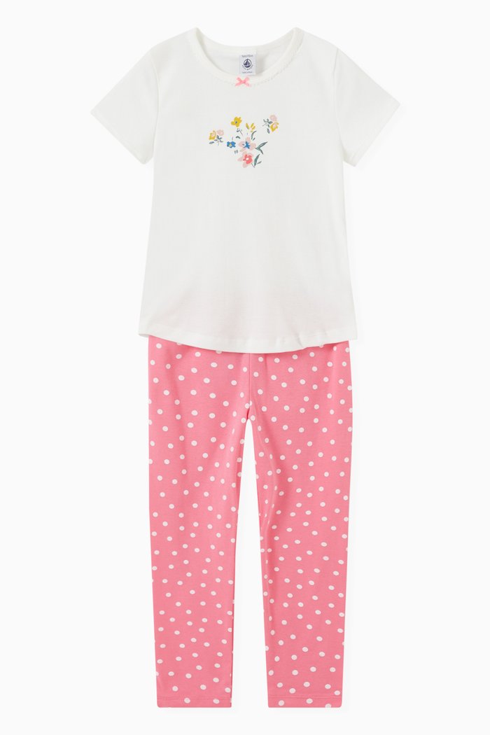 

Pyjama Set in Floral Cotton Rib Knit, Multicolour