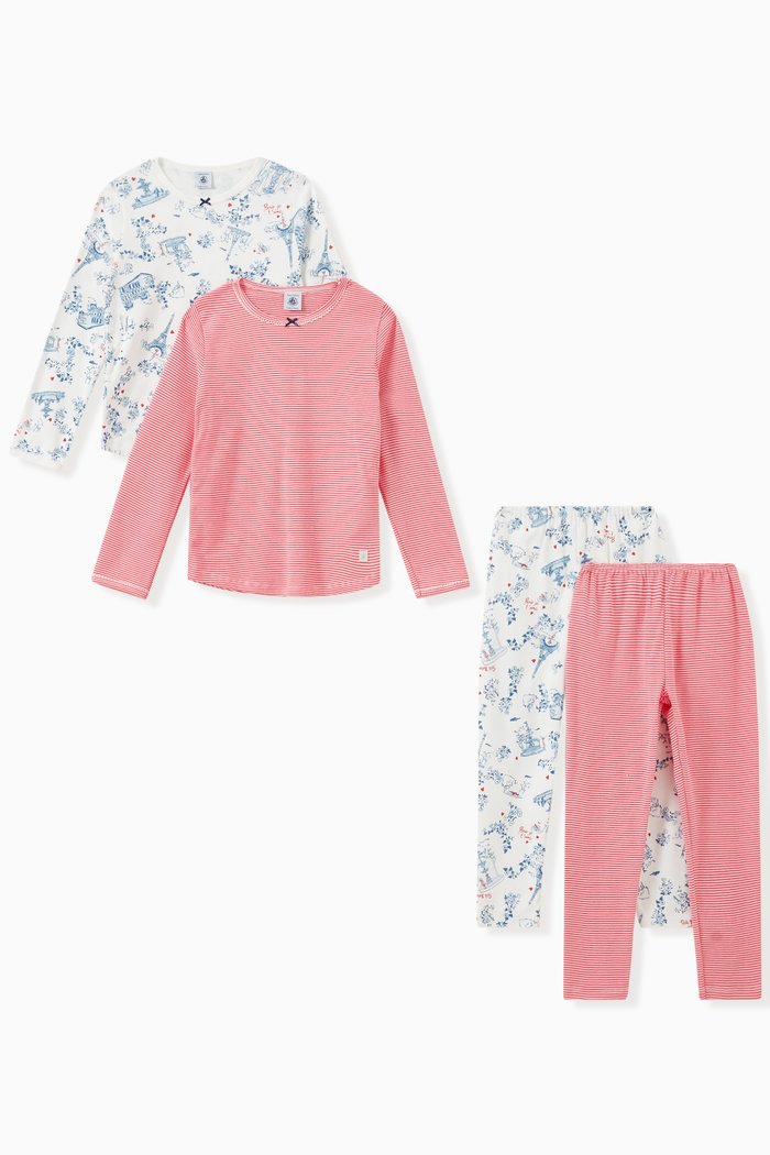 

Pinstriped & Paris Print Pyjama Set in Cotton, Multicolour