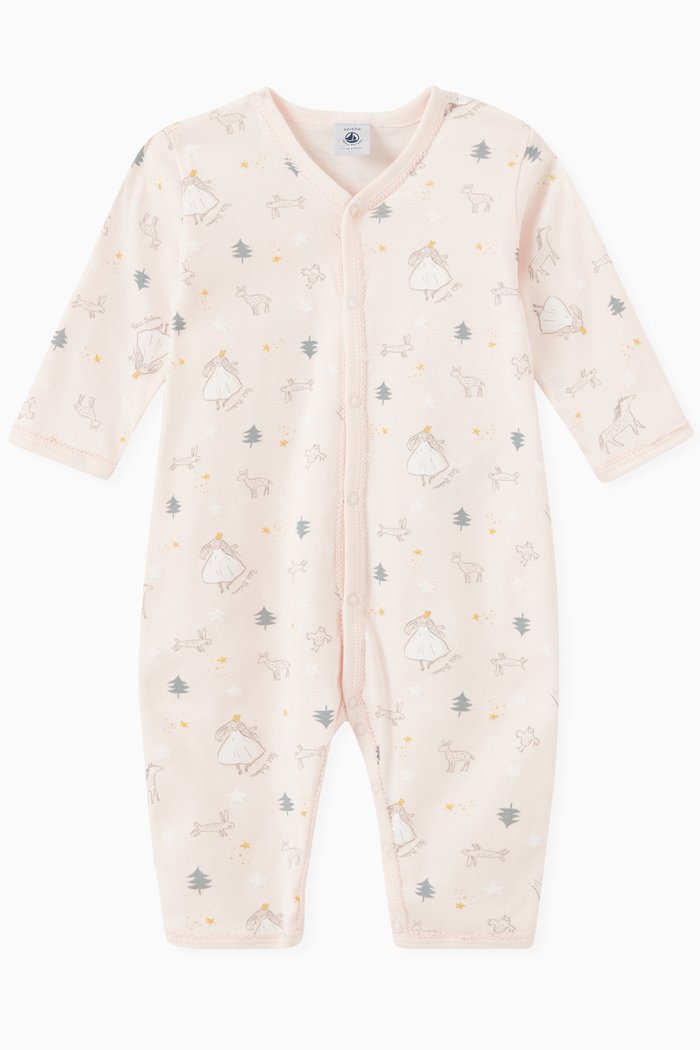 

Sleepsuit in Princess Patterned Cotton, Pink