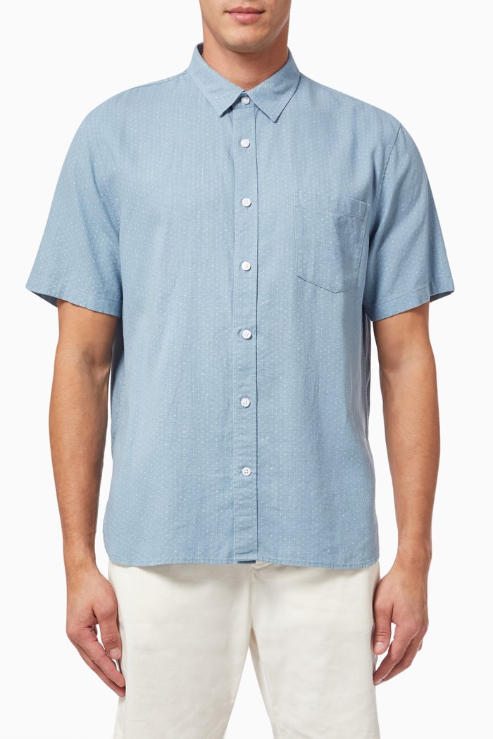 

Galaxy Print Shirt in Linen, Blue