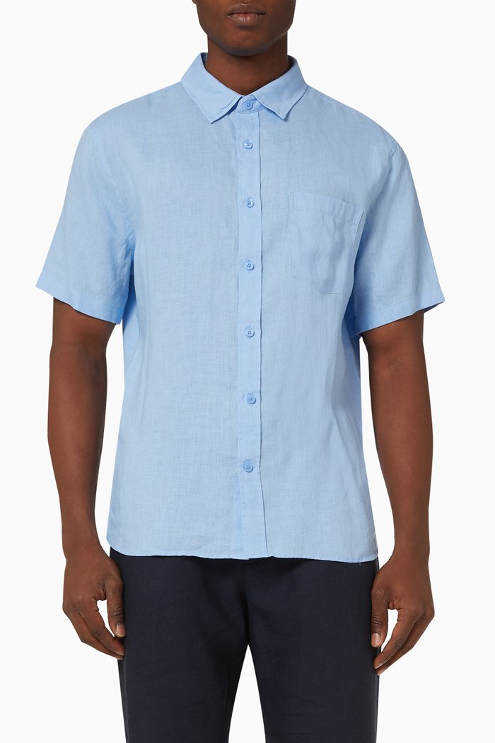 

Short Sleeve Shirt in Linen, Blue