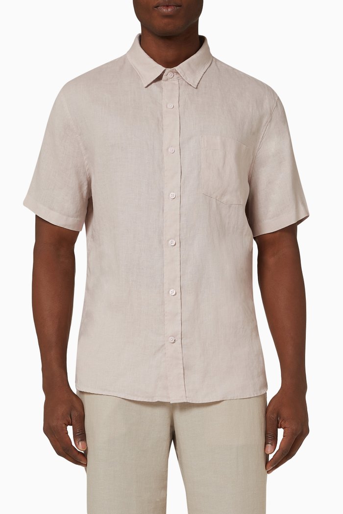

Short Sleeve Shirt in Linen, Pink