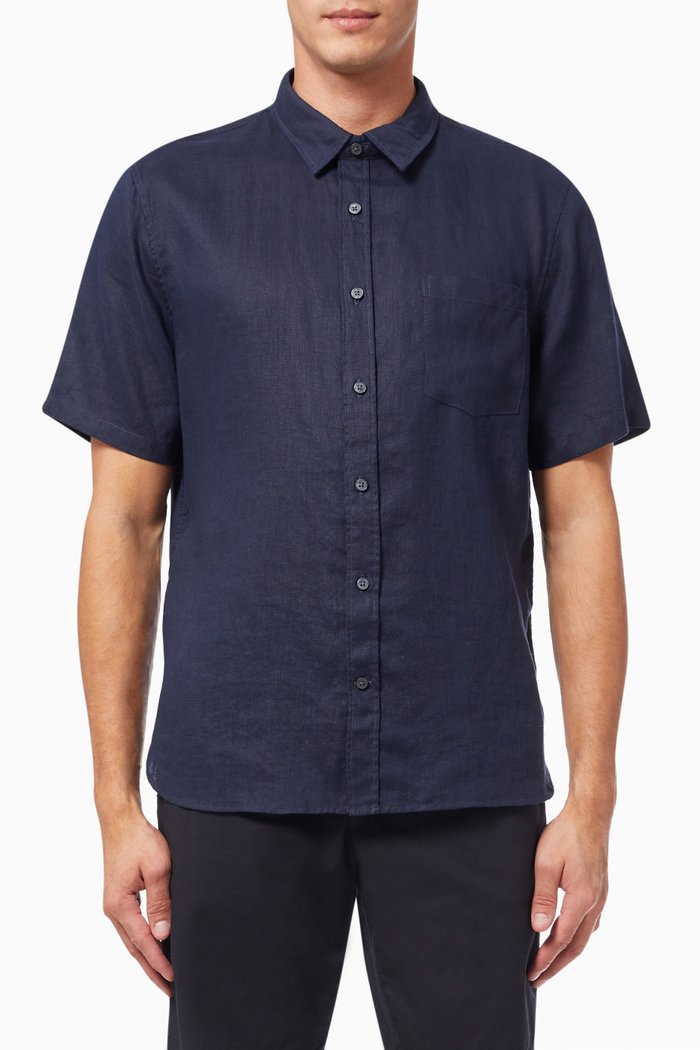 

Short Sleeve Shirt in Linen, Blue
