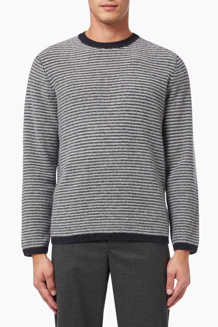 

Plush Stripe Sweater in Cashmere, Blue