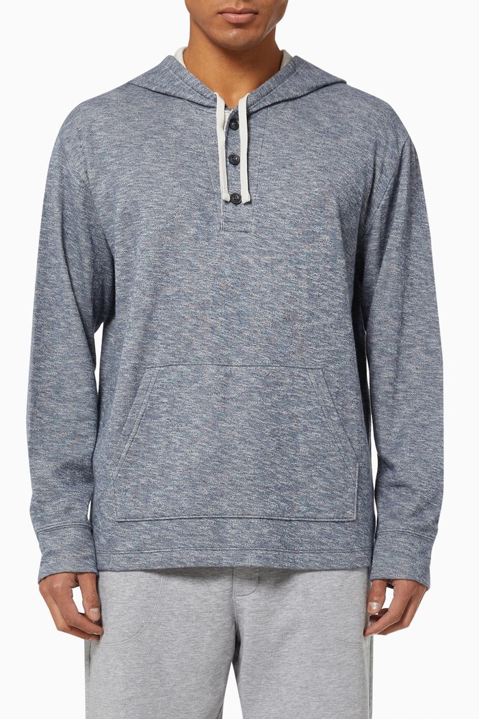 

Textured Henley Hoodie in Double Knit, Blue