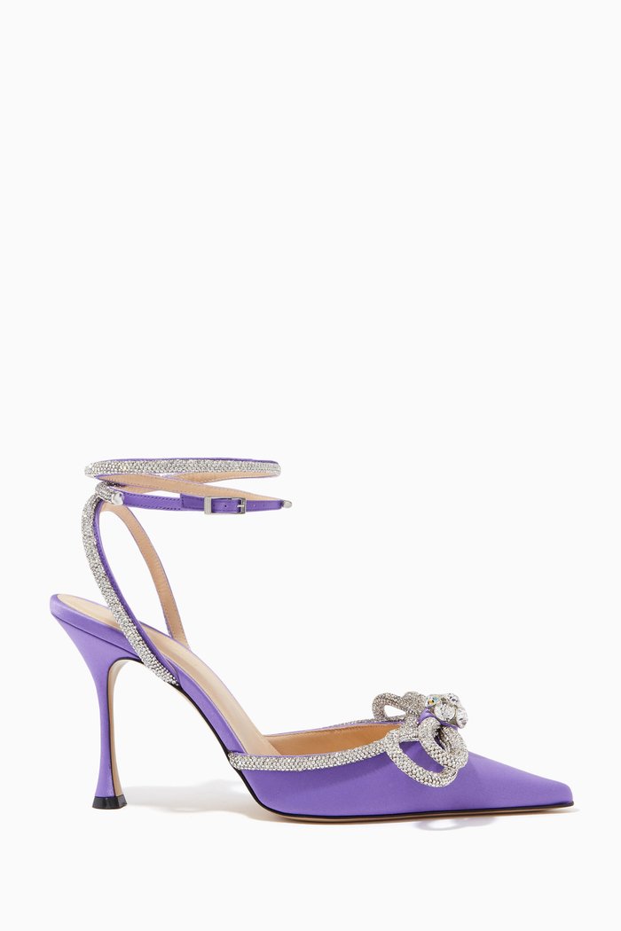 

Double Crystal Bow Pumps in Silk Satin, Purple