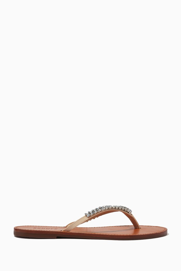 

Glam Thong Flat Sandals in Leather, Neutral