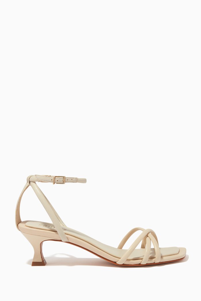 

Strappy Kitten Heel Sandals in Leather, Neutral