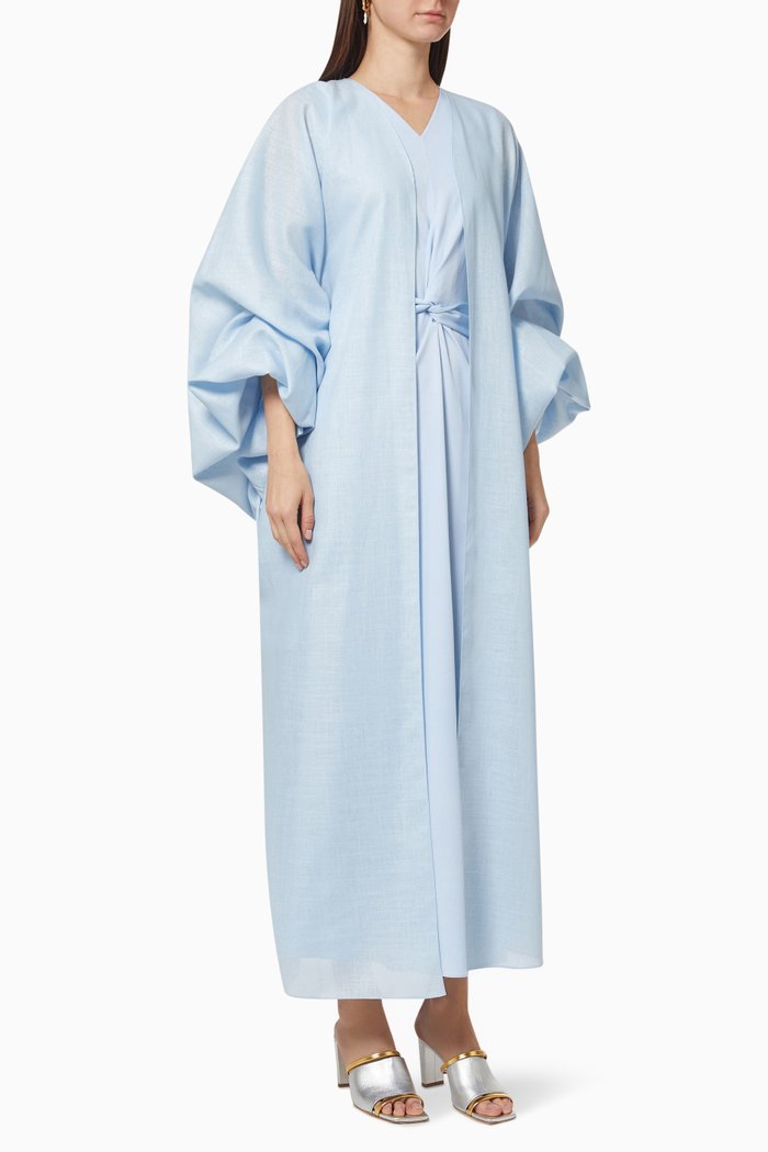 

Twist Dress & Cloak Set in Linen, Blue
