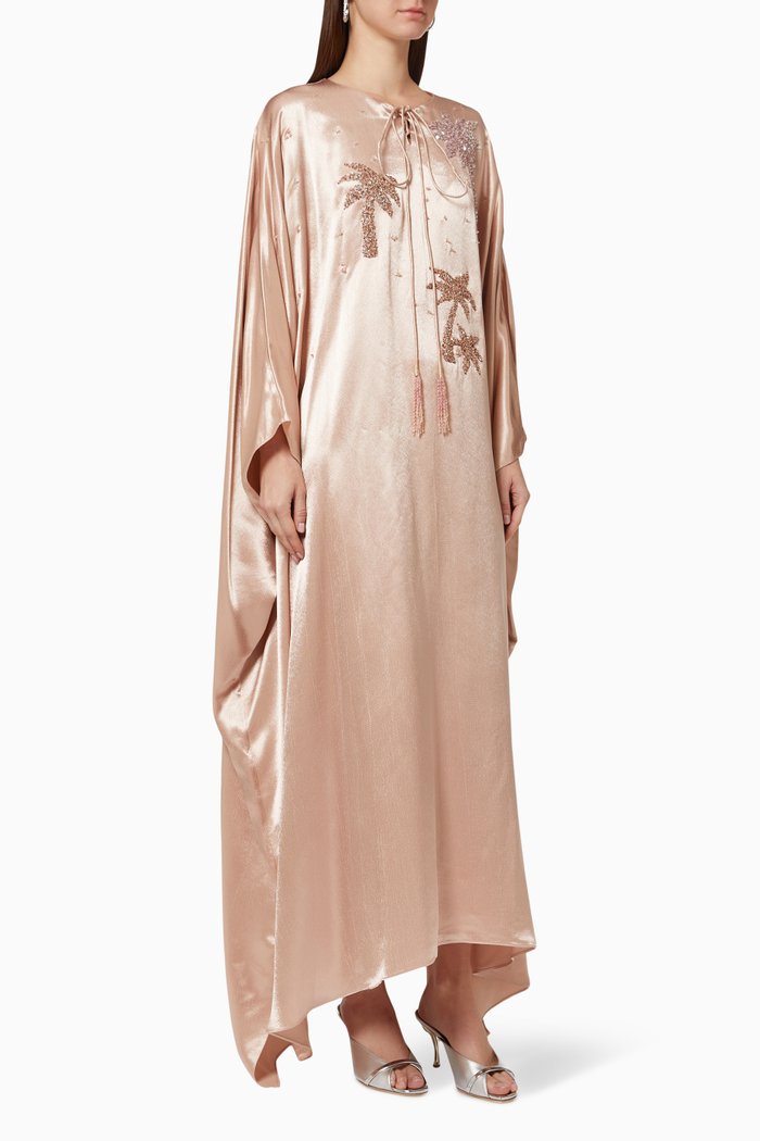 

Palm Embellished Kaftan in Satin, Neutral