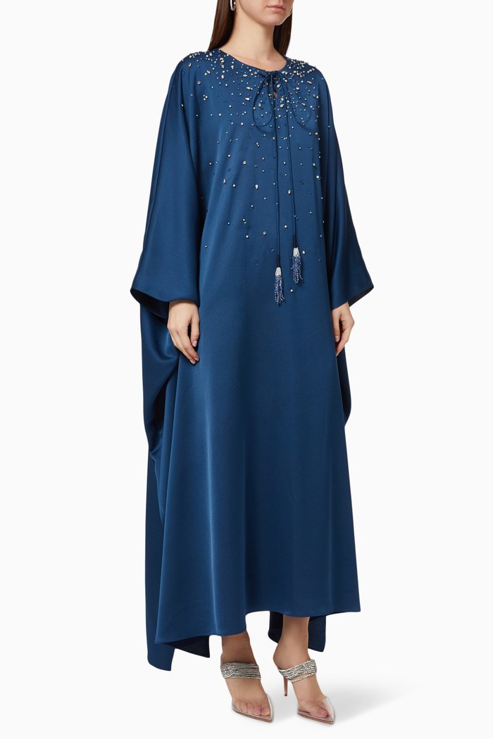 

Crystal Embellished Kaftan in Satin, Blue