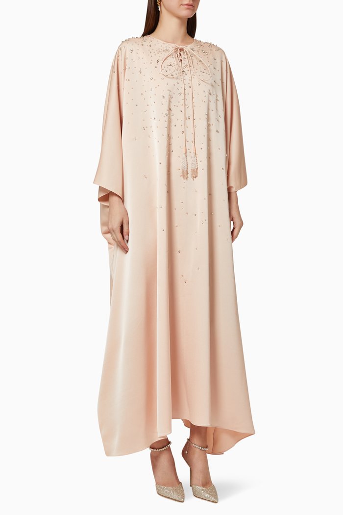 

Crystal Embellished Kaftan in Satin, Pink