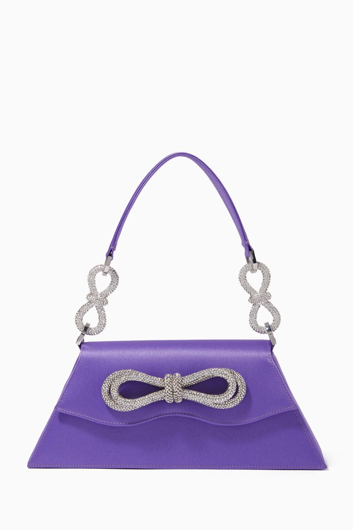 

Medium Samantha Double Bow Shoulder Bag in Satin, Purple