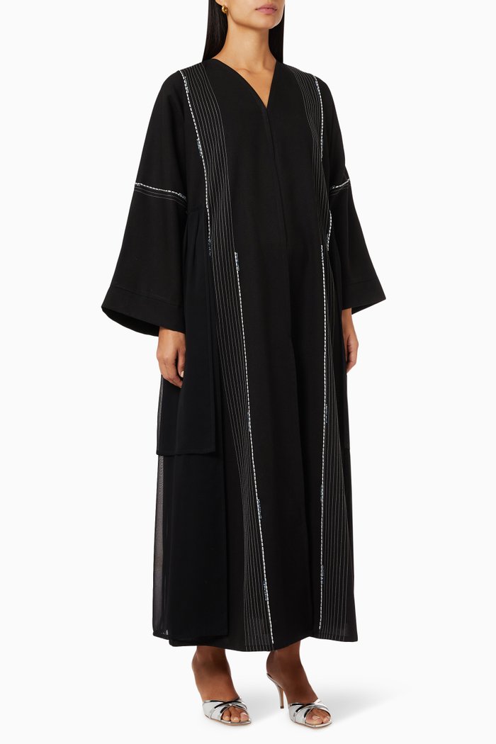 

Contrast Embroidered Abaya, Black