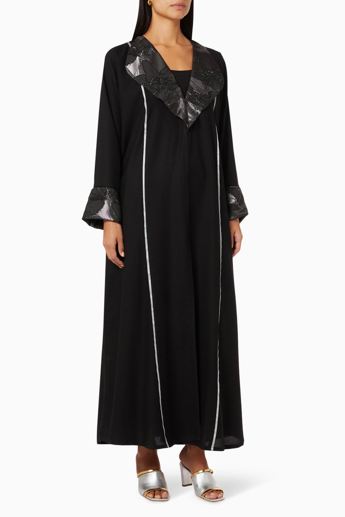 

Jacquard Coat Style Abaya, Black