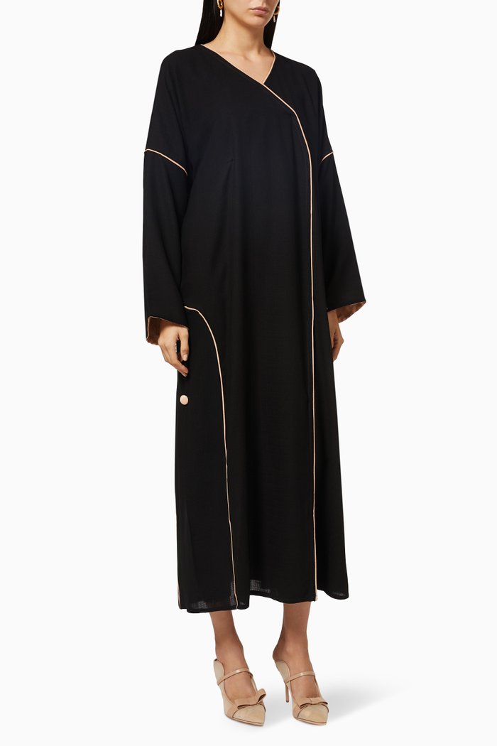 

Contrast Piping Abaya, Black