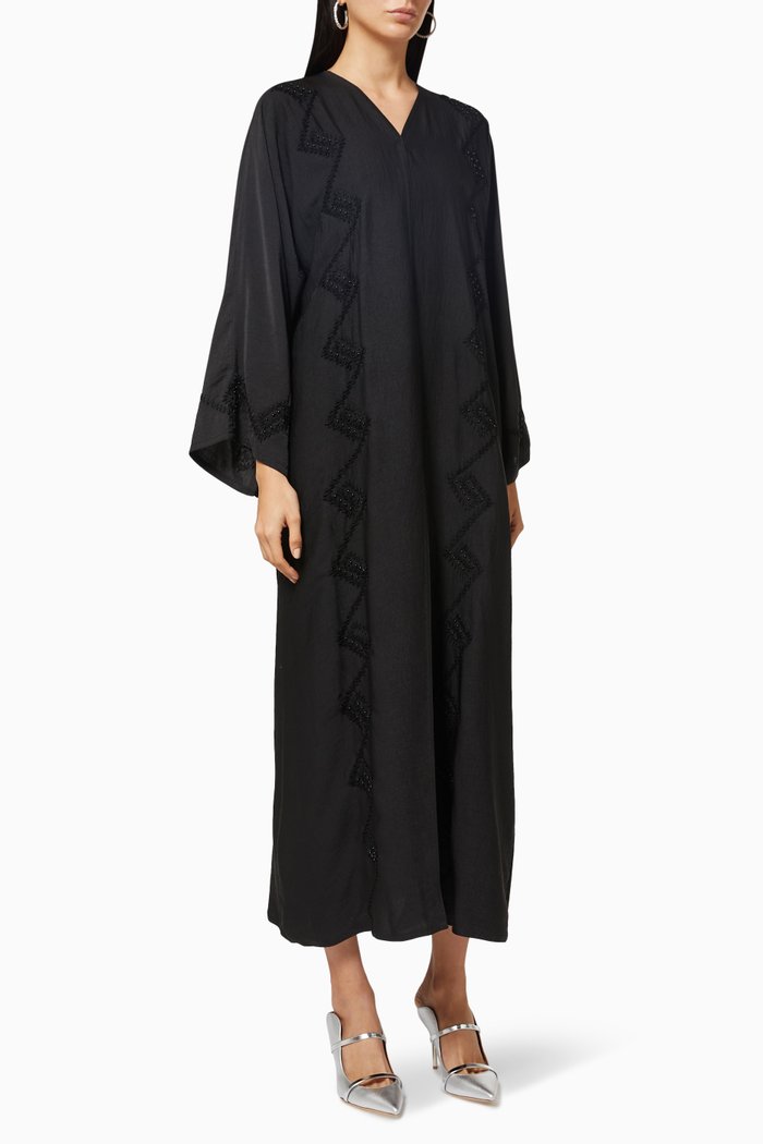 Beaded Embroidered Abaya, Black