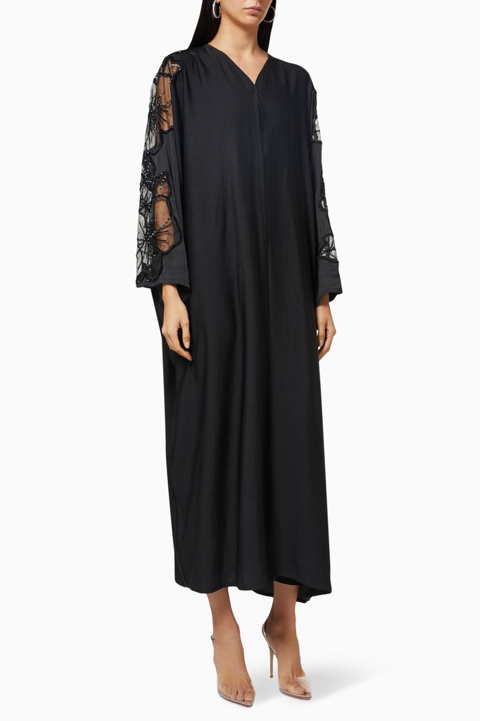 

Floral Embroidered Abaya, Black