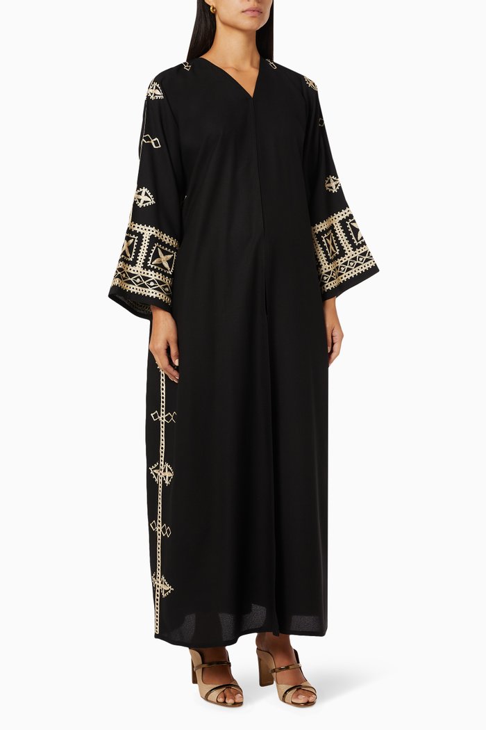 

Contrast Embroidered Abaya, Black