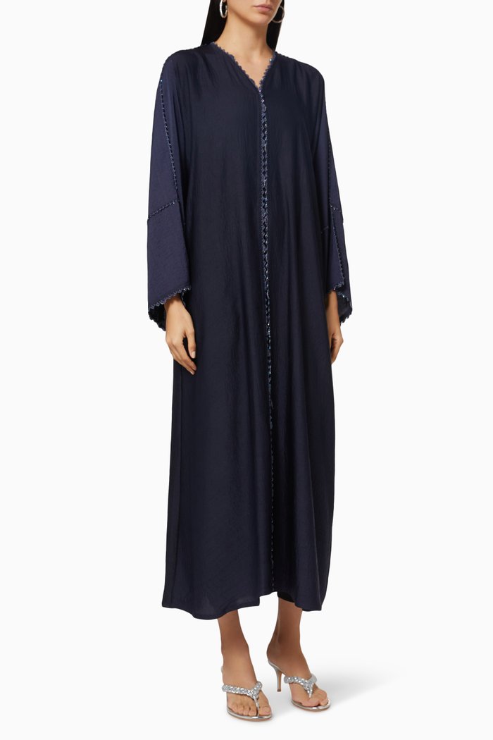 

Embroidered Trim Abaya, Blue