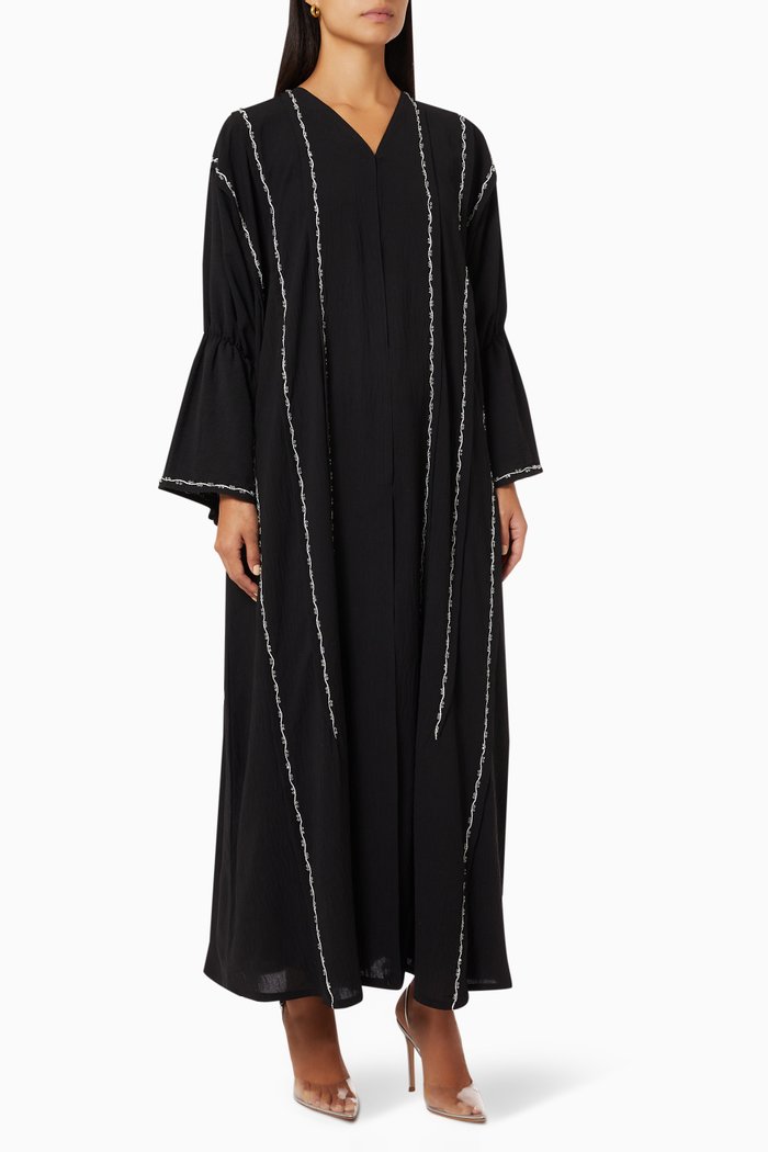 

Crinkle Embroidered Abaya, Black