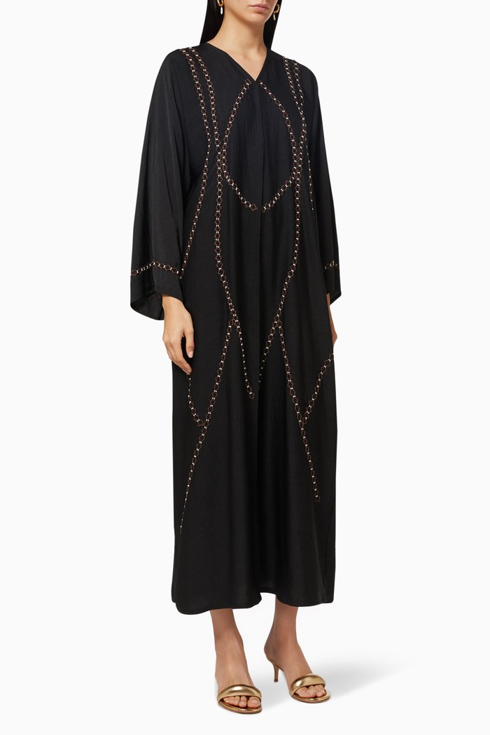 Beaded Embroidered Abaya, Black
