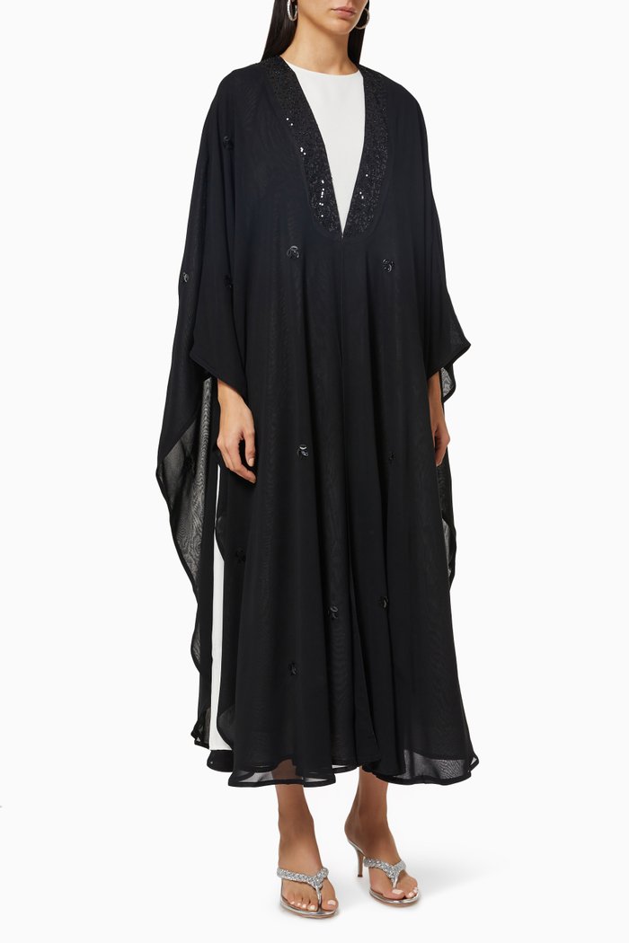 

Beaded Abaya Set in Crepe, Black
