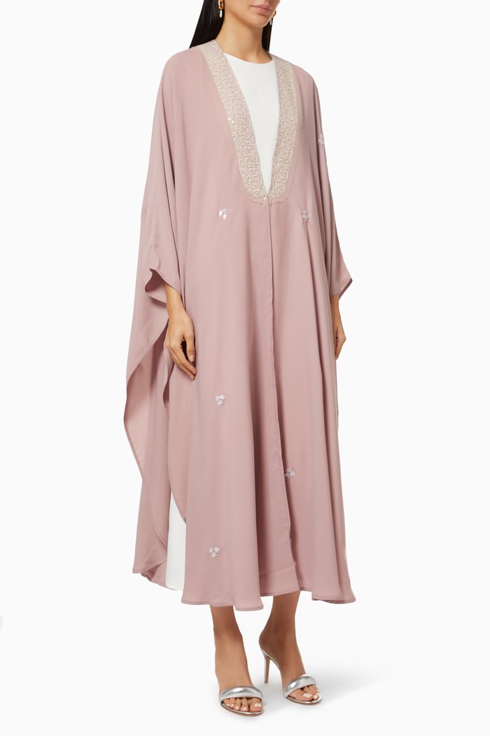 

Beaded Abaya Set in Crepe, Pink