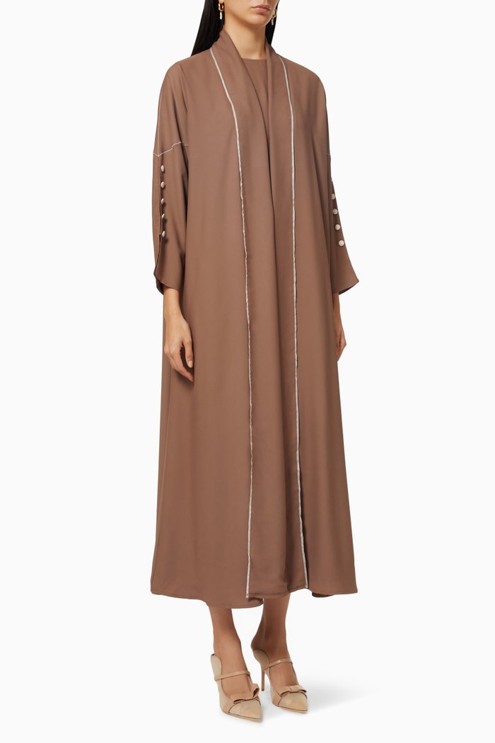 Collared Flowy Abaya in Crepe, Brown