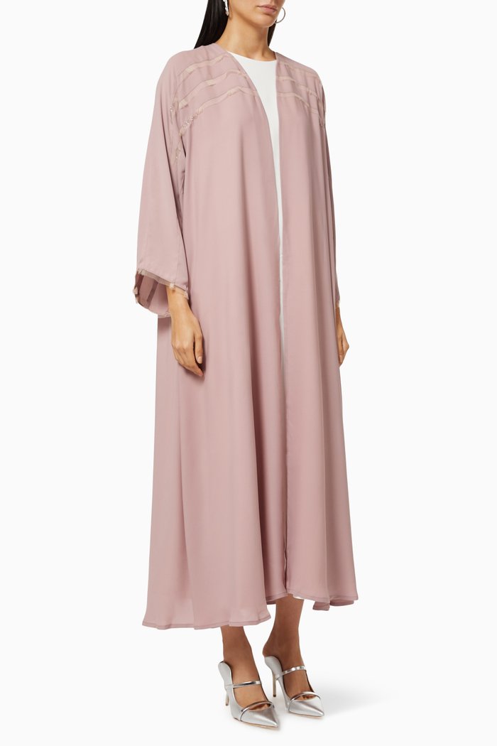

Tulle Trim Abaya in Crepe, Pink