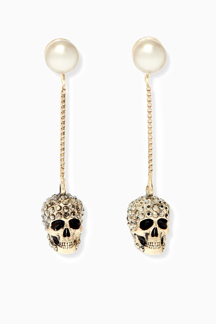 

Pavé Skull Chain Earrings, Brown