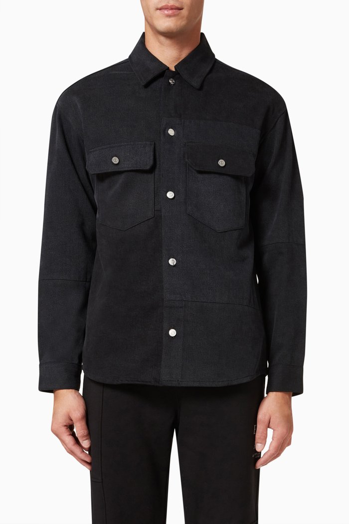 Modern Blocking Shirt in Cotton Denim, Black