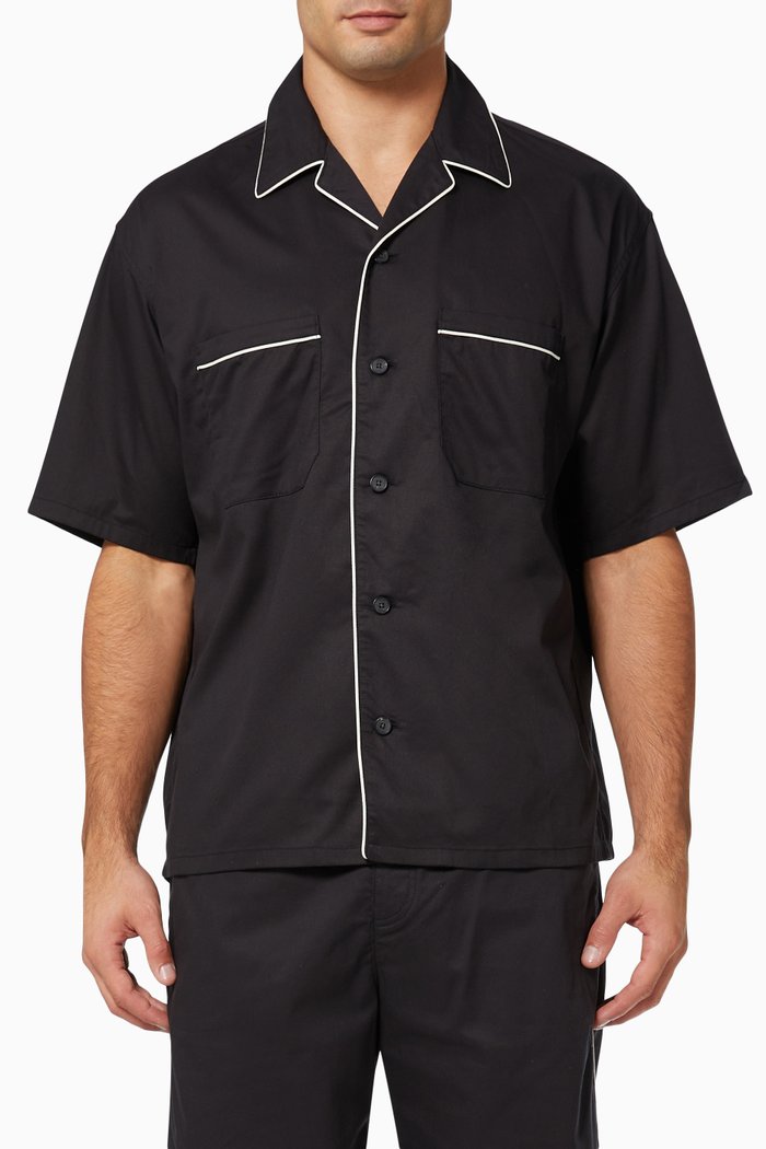 

Short Sleeve Piping Shirt, Black