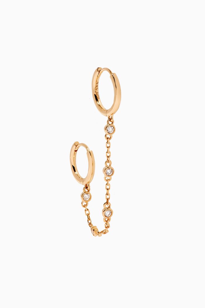 Diamond Chain Double Huggie Single Earring in 18kt Yellow Gold
