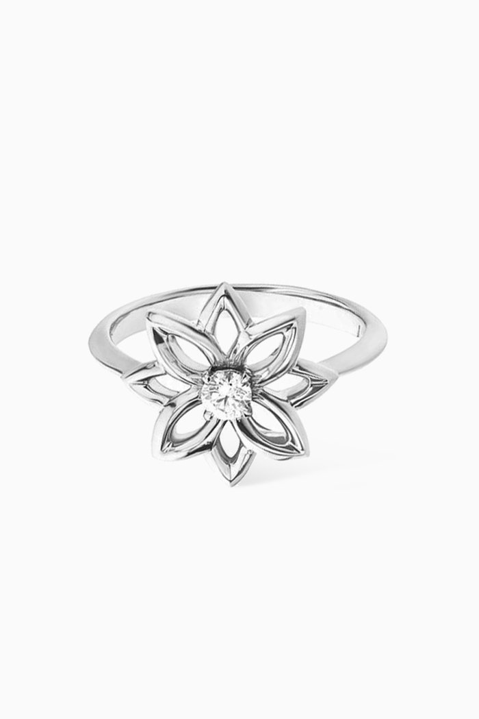 

Lotus Diamond Ring in 18kt White Gold, Silver