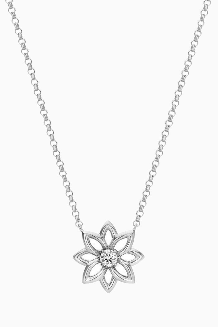 

Lotus Diamond Necklace in 18kt White Gold, Silver