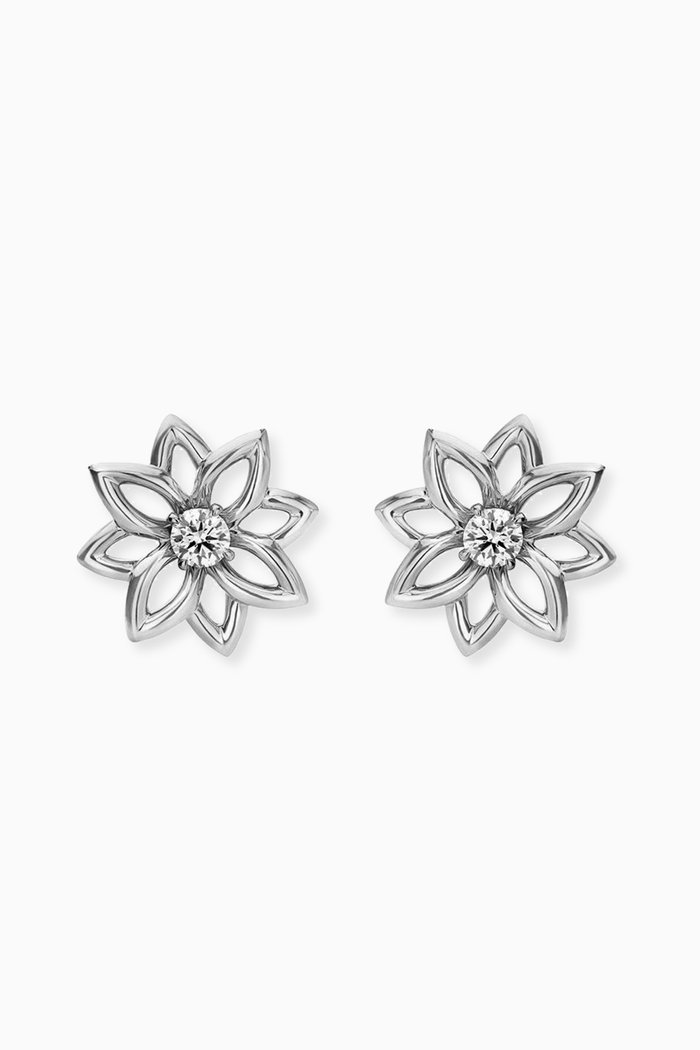

Lotus Diamond Stud Earrings in 18kt White Gold, Silver